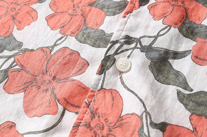 Sunset Hibiscus Cuban Collar Short Sleeve Shirt