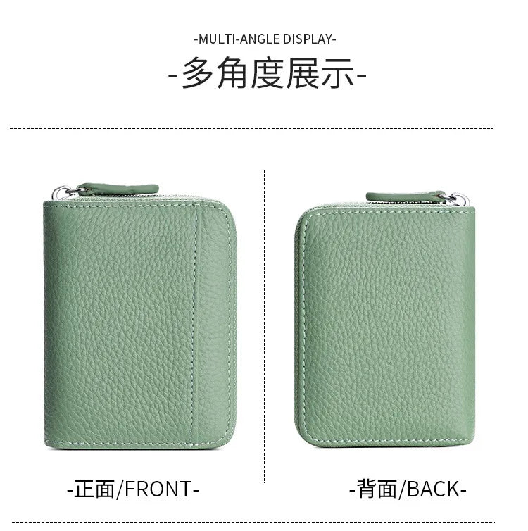 The Minimalist's Luxe: Top Grain Leather Accordion Zip Purse | RFID Blocking Card Holder Wallet