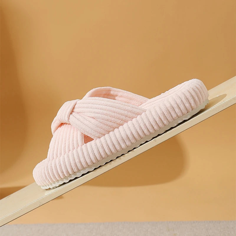 Women's Corduroy Cross Strap Home Slippers