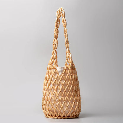 The Talitha Wooden Beaded Bucket Bag
