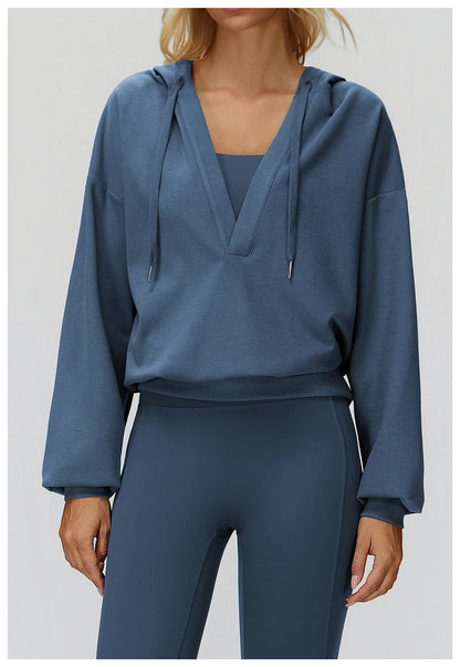 Women's Deep-V Sweatshirt Sports Top | Loose Fit Yoga & Running Sweatshirt