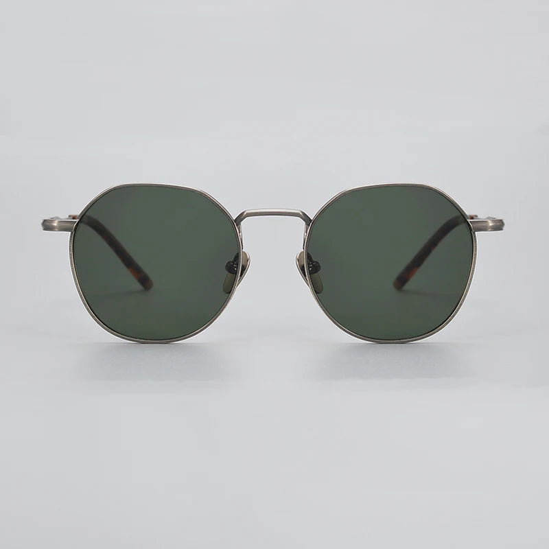 The Titan's Gaze: Men's Pure Titanium Round Polarized Sunglasses
