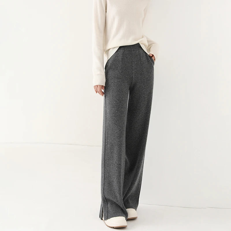 Women's Wide Leg Merino Wool Trousers | Knitted Soft Warm Pants