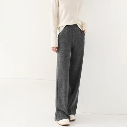 Women's Wide Leg Merino Wool Trousers | Knitted Soft Warm Pants