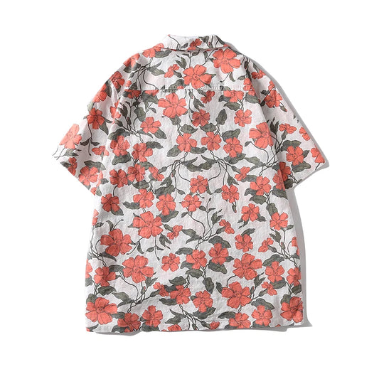 Sunset Hibiscus Cuban Collar Short Sleeve Shirt