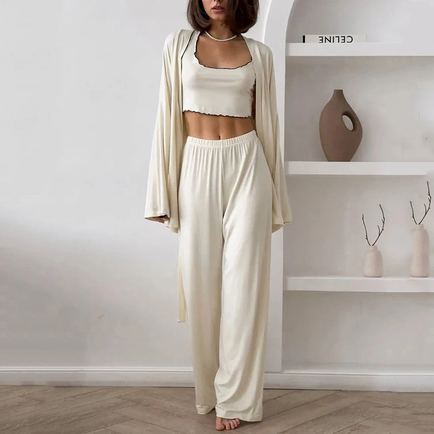 The Luxe Lounge Edit: Women's Fluid Knit 3-Piece Sleepwear Loungewear Set