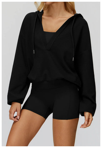 Women's Deep-V Sweatshirt Sports Top | Loose Fit Yoga & Running Sweatshirt