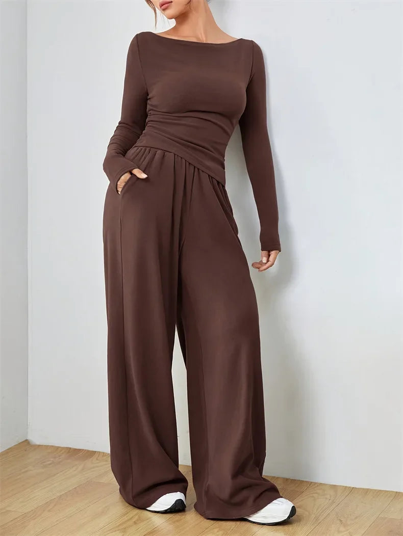 The Flow State Set: Effortless Chic Women's Two-Piece Wide-Leg Ensemble