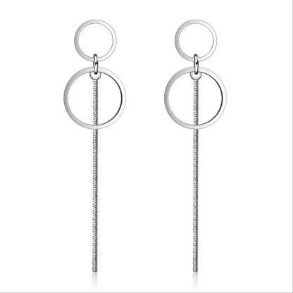 Circle Tassel Long Ear Line Earrings in Sterling Silver
