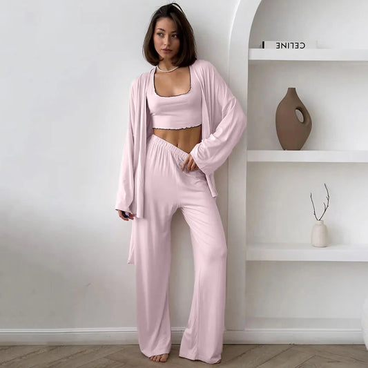 The Luxe Lounge Edit: Women's Fluid Knit 3-Piece Sleepwear Loungewear Set