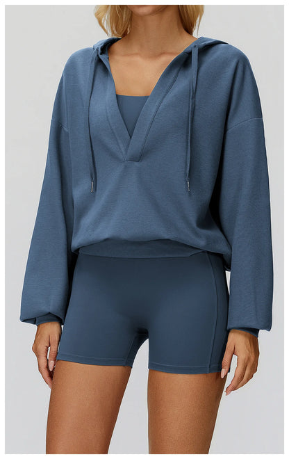 Women's Deep-V Sweatshirt Sports Top | Loose Fit Yoga & Running Sweatshirt