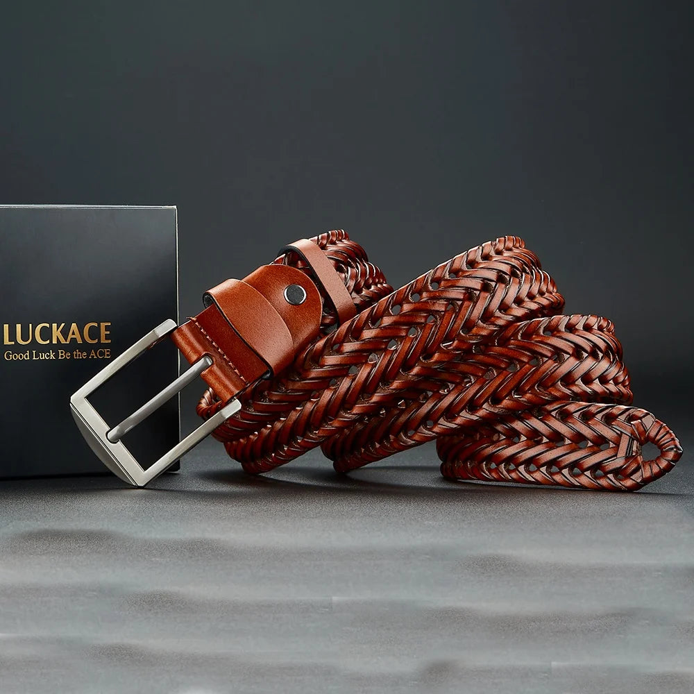 Men's Genuine Leather Braided Belt