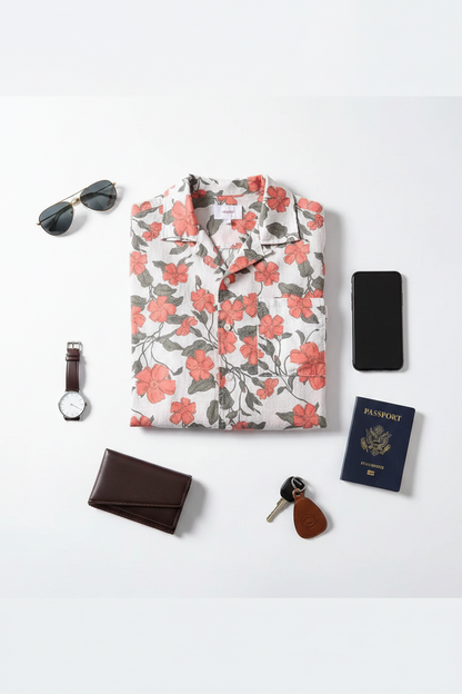 Sunset Hibiscus Cuban Collar Short Sleeve Shirt