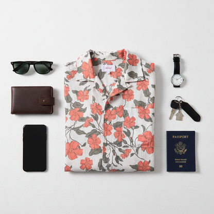 Sunset Hibiscus Cuban Collar Short Sleeve Shirt
