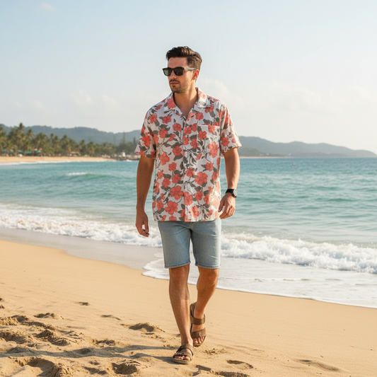 Sunset Hibiscus Cuban Collar Short Sleeve Shirt