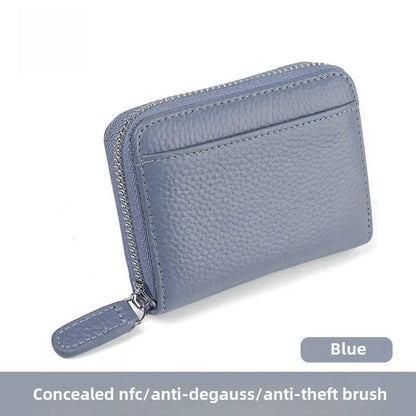 The Minimalist's Luxe: Top Grain Leather Accordion Zip Purse | RFID Blocking Card Holder Wallet
