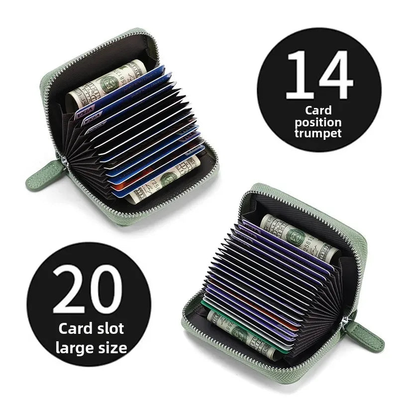 The Minimalist's Luxe: Top Grain Leather Accordion Zip Purse | RFID Blocking Card Holder Wallet