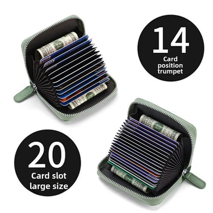 The Minimalist's Luxe: Top Grain Leather Accordion Zip Purse | RFID Blocking Card Holder Wallet