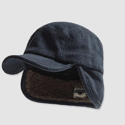 Dark gray corduroy cap with brown interior on a light gray background, featuring the BANLEI brand.