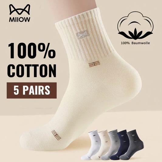 MiiOW Pure Cotton Crew Socks (5 Pairs)