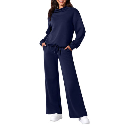 The Effortless Chic Women's Co-ord Set: High-Neck Wide-Leg Lounge Set