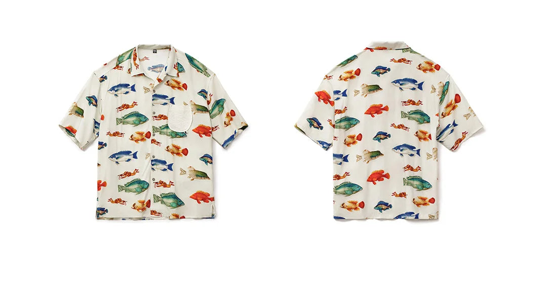 MADEN Deep Sea Retro Cuban Collar Short Sleeve Shirt