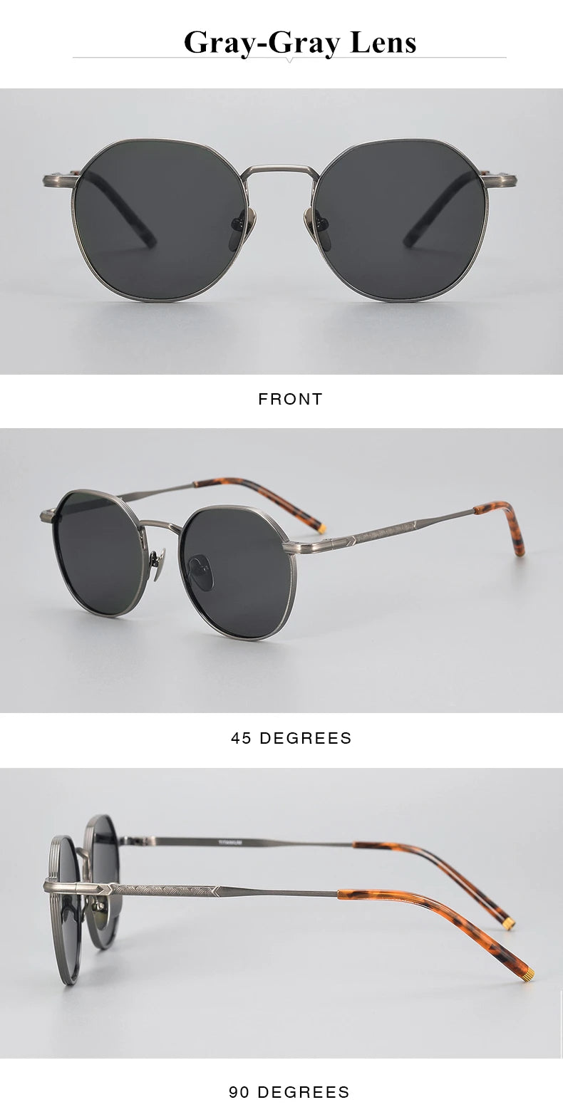 The Titan's Gaze: Men's Pure Titanium Round Polarized Sunglasses