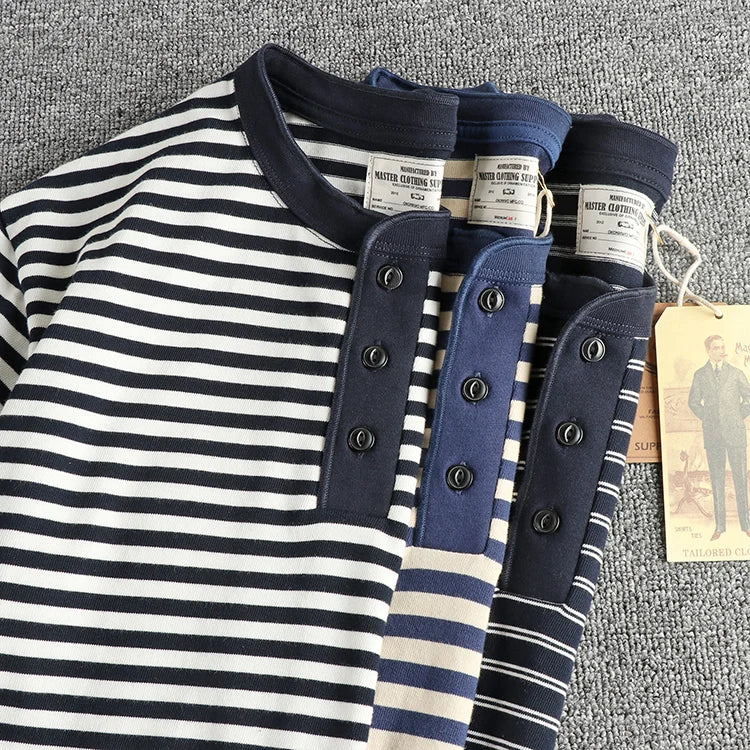 The Mariner's Heir: American Retro Men's Heavyweight Striped Henley