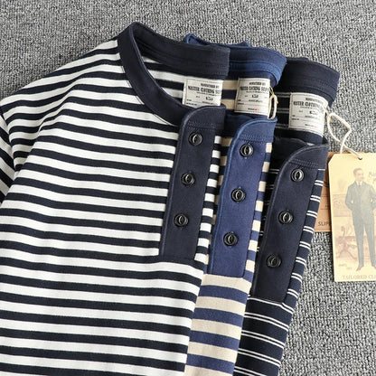The Mariner's Heir: American Retro Men's Heavyweight Striped Henley
