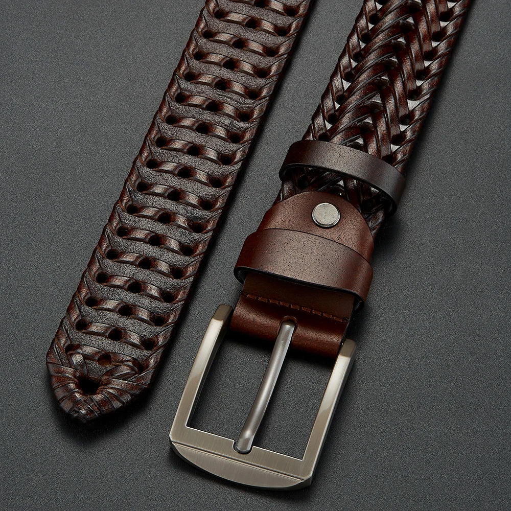 Men's Genuine Leather Braided Belt