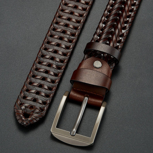 Men's Genuine Leather Braided Belt