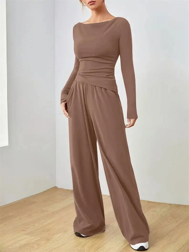 The Flow State Set: Effortless Chic Women's Two-Piece Wide-Leg Ensemble