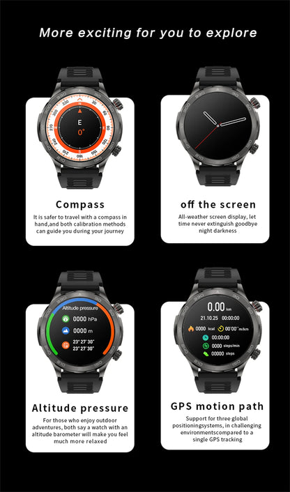 Men's GPS Sports Smartwatch: 1.53" HD Screen, Bluetooth Calling, Compass, & NFC Access