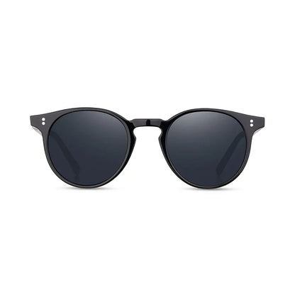 Black sunglasses with dark lenses on a white background