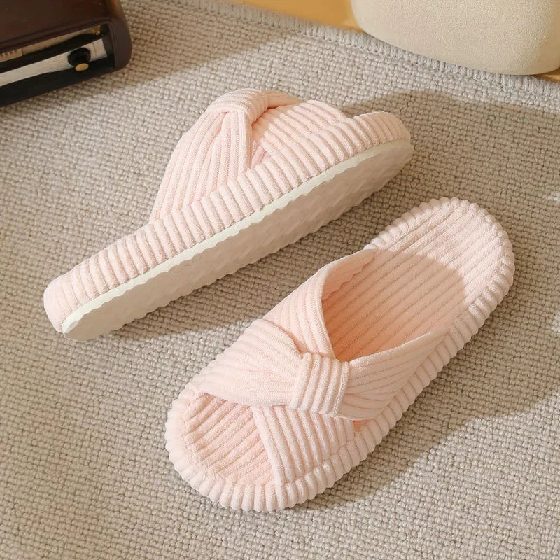 Women's Corduroy Cross Strap Home Slippers