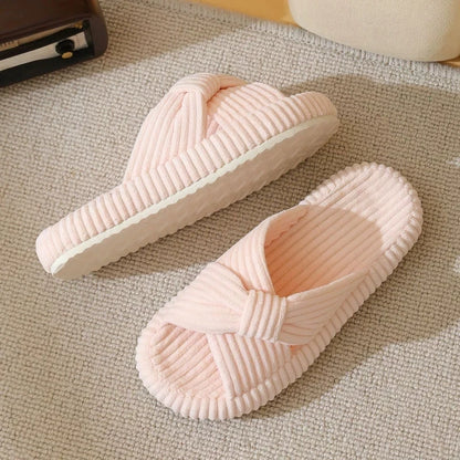 Women's Corduroy Cross Strap Home Slippers