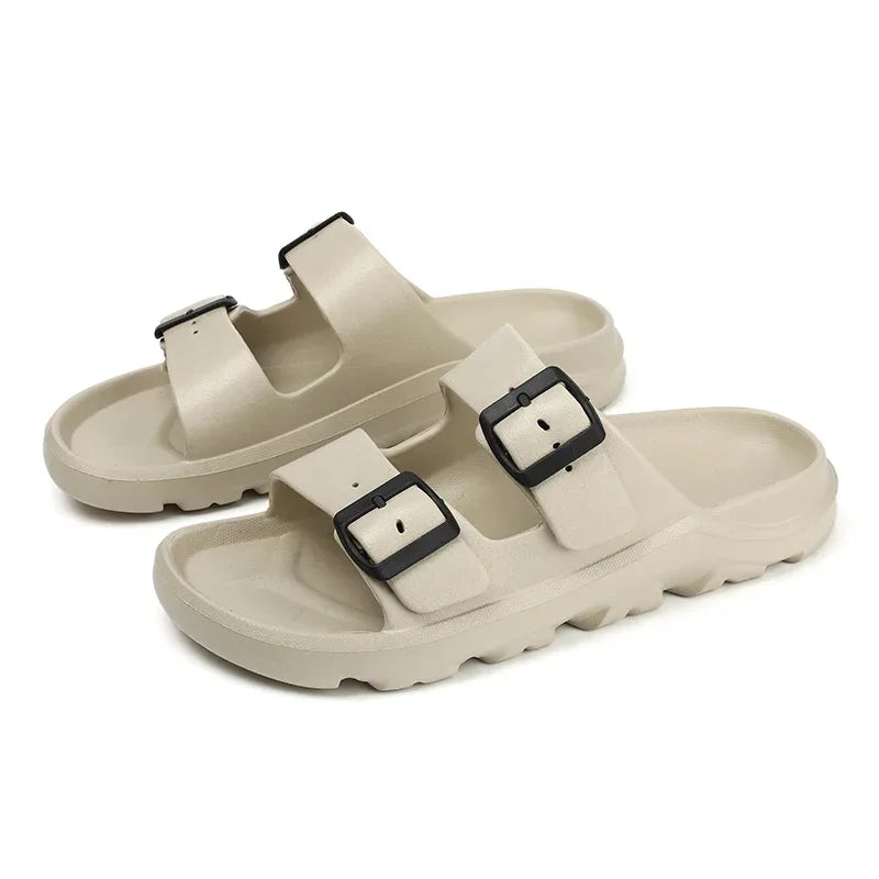 The Urban Wanderer: All-Terrain Buckle Slippers Sliders