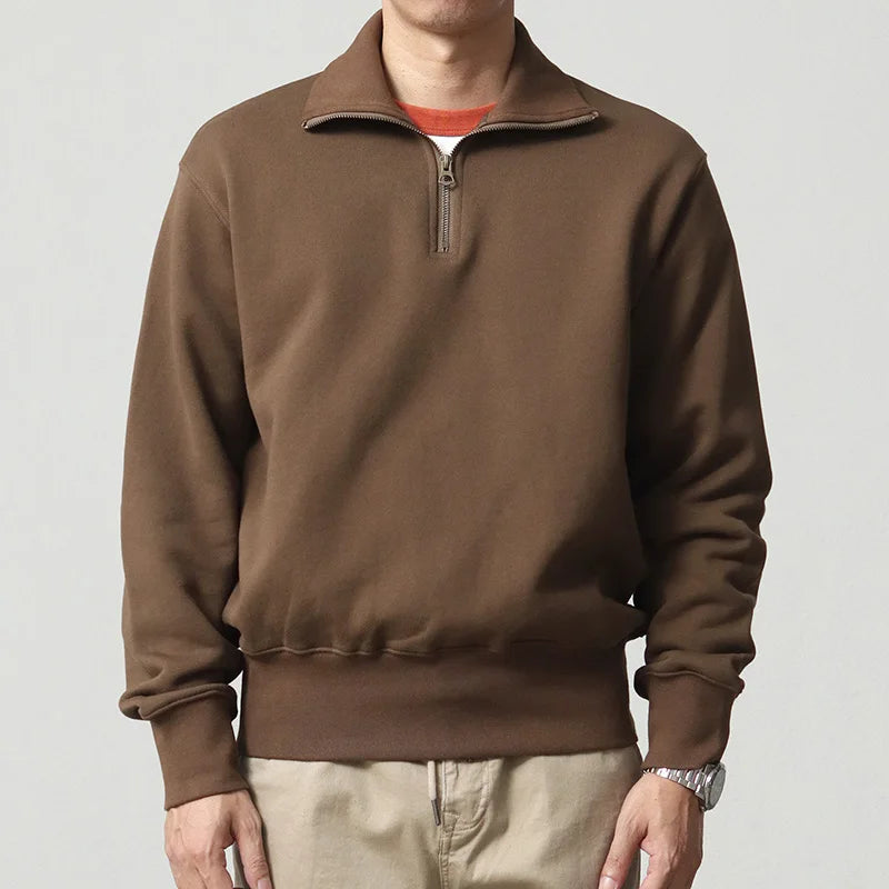 The Heritage Half-Zip: Men's American Retro Heavyweight Terry Sweatshirt