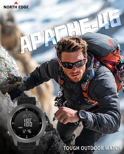 Men's NORTH EDGE APACHE-46 Digital Outdoor Smartwatch | Altimeter, Barometer, Compass & WR50M