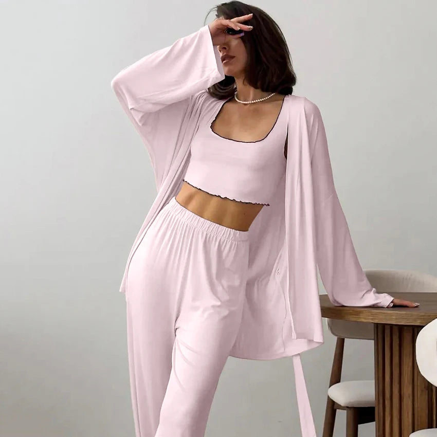 The Luxe Lounge Edit: Women's Fluid Knit 3-Piece Sleepwear Loungewear Set