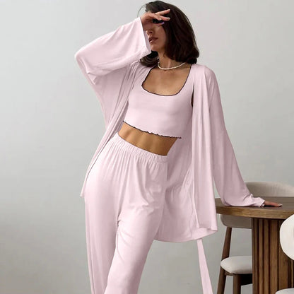 The Luxe Lounge Edit: Women's Fluid Knit 3-Piece Sleepwear Loungewear Set