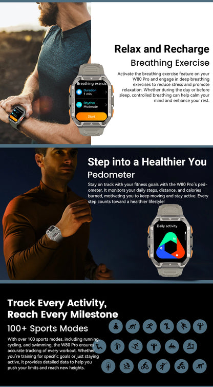 Blackview W80 Pro Rugged Smart Watch - GPS, Compass 2.0, Long Battery Life & IP68