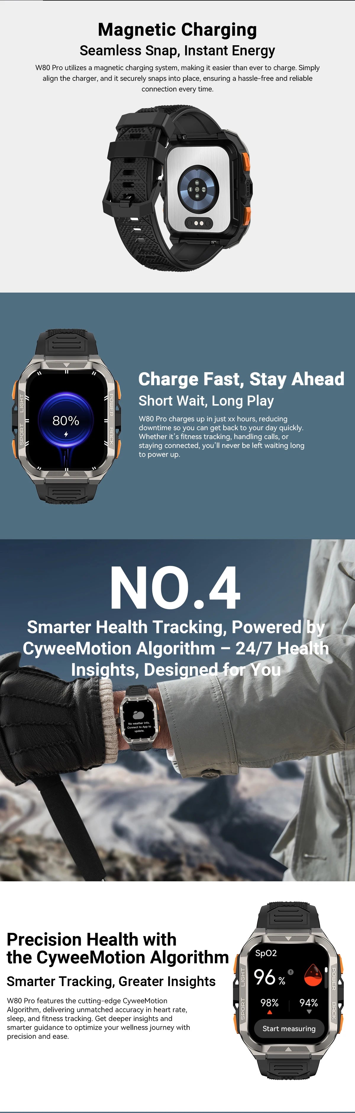 Blackview W80 Pro Rugged Smart Watch - GPS, Compass 2.0, Long Battery Life & IP68