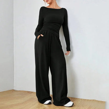 The Flow State Set: Effortless Chic Women's Two-Piece Wide-Leg Ensemble