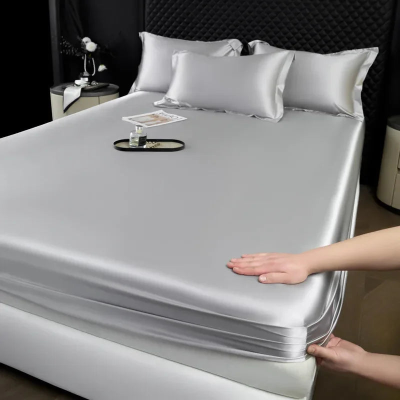The Bauhaus Nocturne: 100% Mulberry Silk 3-Piece Fitted Sheet Set with Pillowcase Suite