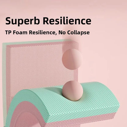 TP foam resilience demonstration with text 'Superb Resilience' on a pink background