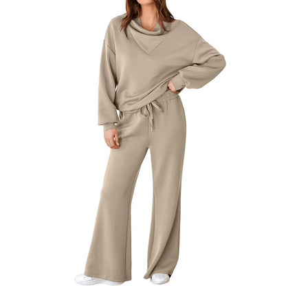 The Effortless Chic Women's Co-ord Set: High-Neck Wide-Leg Lounge Set