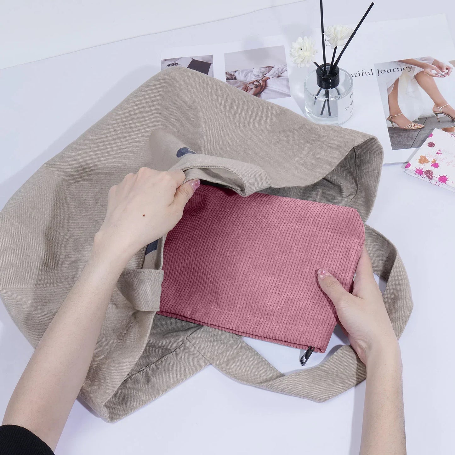 Corduroy Travel Cosmetic Bag