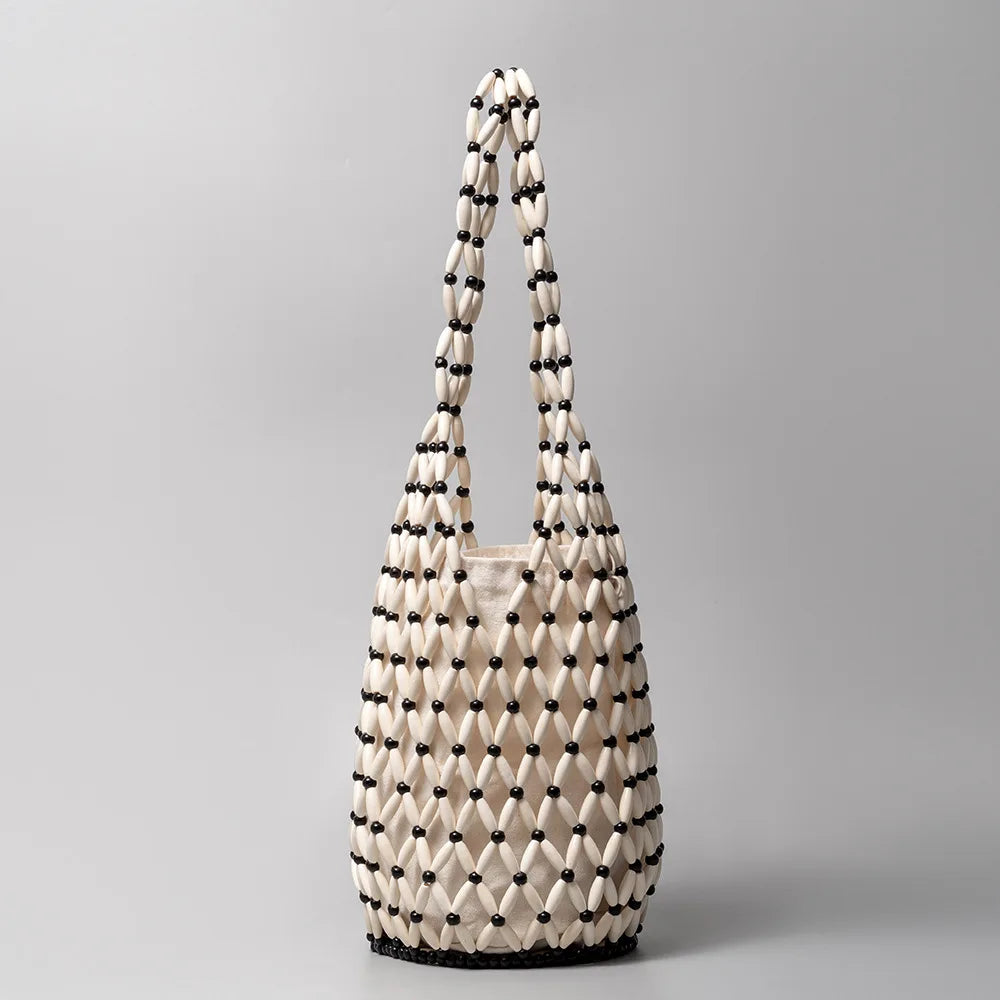 The Talitha Wooden Beaded Bucket Bag