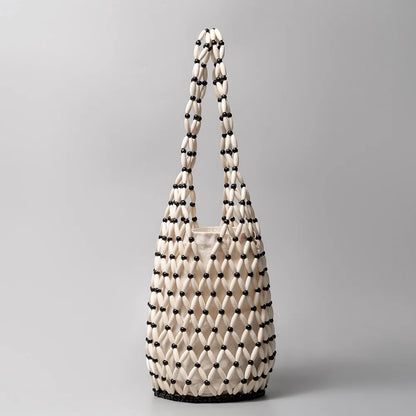 The Talitha Wooden Beaded Bucket Bag
